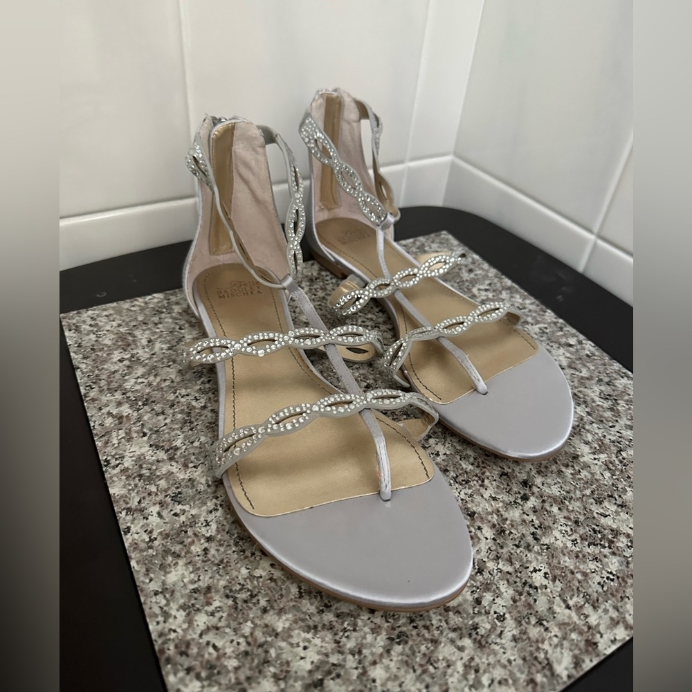 Evening shoes elegant silver gray and rhinestone